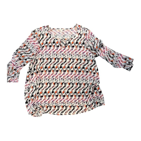 Cato Tops - Cato EST 1946 Geometric Print Keyhole Blouse 3/4 Sleeve Pearl Accent 14/16W